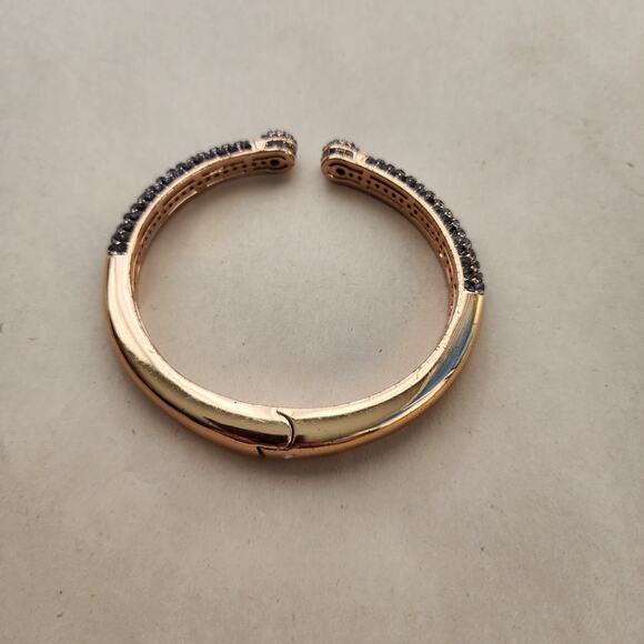 Vintage Joan Boyce Purple Rhinestone Rose Gold Clamper Bangle Bracelet Crystals - Picture 9 of 12